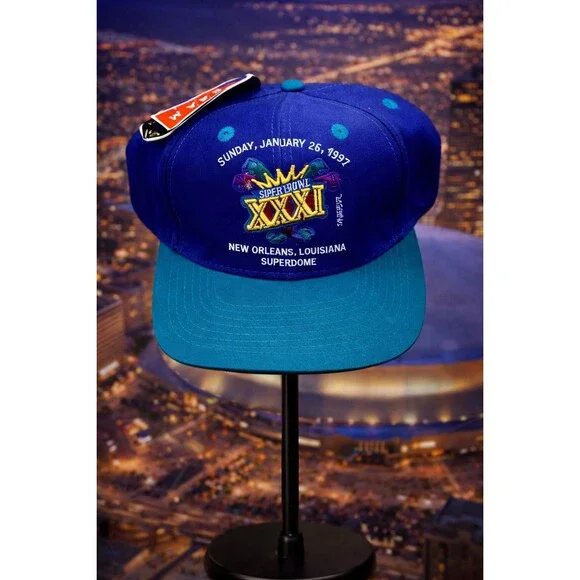 VTG 1997 Super Bowl XXXI Snapback Hat NWT – Drew Pearson NFL Blue Teal Cap USA - Picture 1 of 14